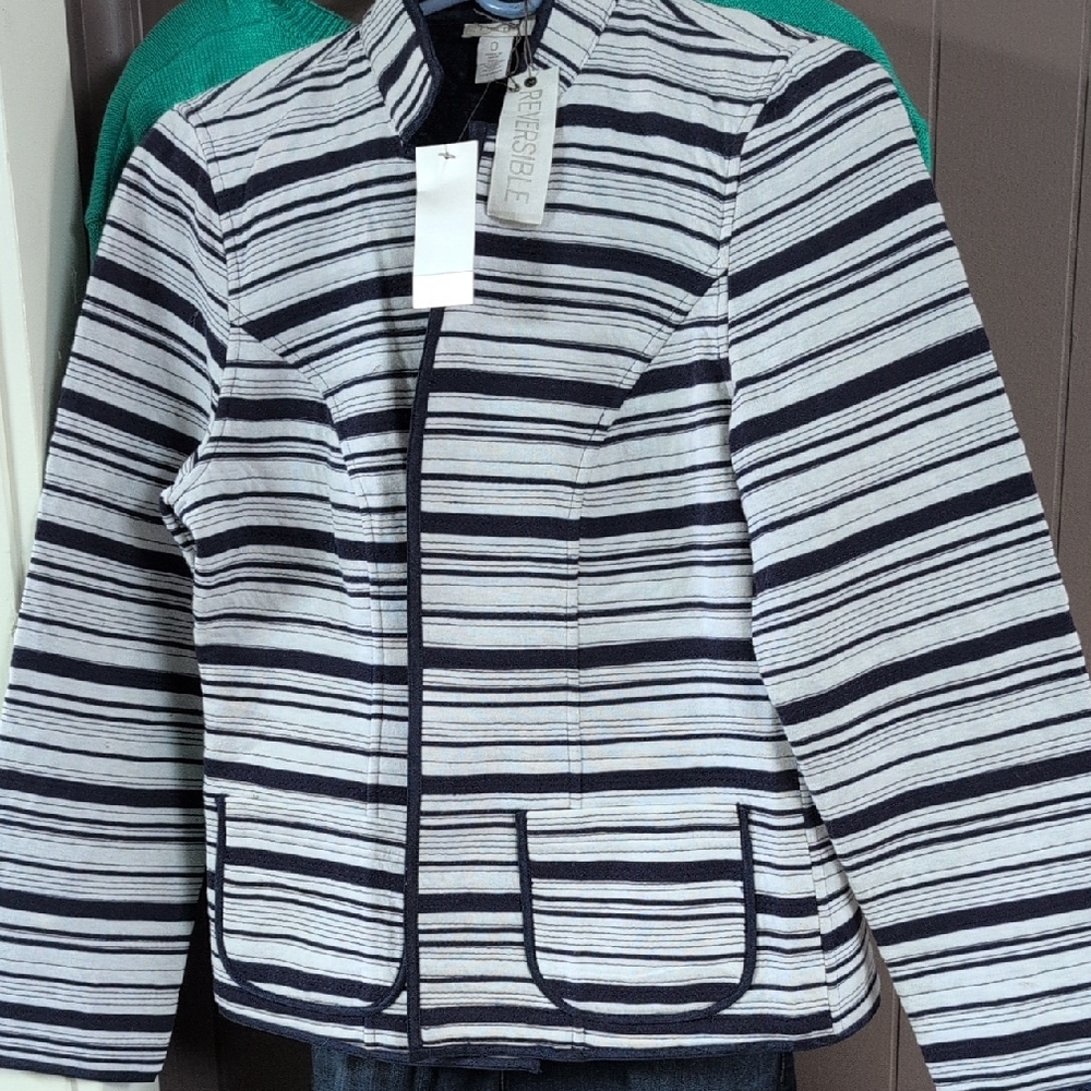 Chico's Navy and White Striped Blazer